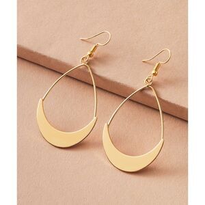 Hollow Crescent Moon Gold Drop Earrings Dangle Teardrop Open Pendant Boho Charm
